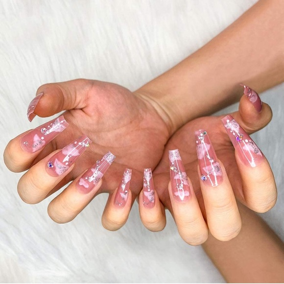 Artquee 24pc Nude Pink Clear Clouds & Diamonds Nails - Picture 5 of 7